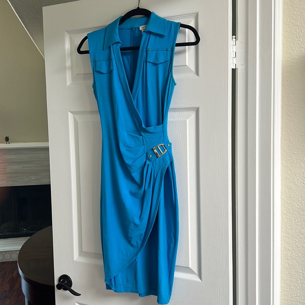 Bright blue women dress zipper in back